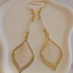 Handmade Gold Woven Teardrop Earrings